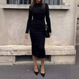 Autumn New Collar Long Sleeves-Body-Groomed-Up Dress HZ1208