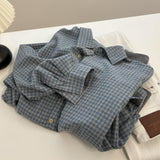 Korean Version Of The Retro Grinding Blue Plaid Long-Sleeved Shirt Women 2025 Spring And Autumn New Loose Lazy Wind Outside The Top HZ1208