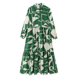 2025 Women's Long-Sleeved Green-Print Shirt Dress 3662 HZ1208