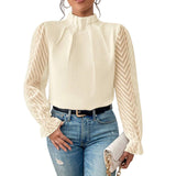 2025 Women's Autumn And Winter New Half-High Collar Spliced Wave Chiffon Long-Sleeved Top Woman HZ1208
