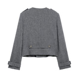 Autumn And Winter New Buckle Blended Coat 0034250 Wide Folded Skirt 0034251 HZ1208