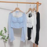 Fang Collar Leak Collar Collar Collar Short Shirt 2025 Spring Dress New Lantern Long-Sleeved Tie With Hanging Neck Shirt Women's Top 8876 HZ1208