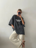Loose Letter Print Short-Sleeved T-Shirts For Women's Summer New Water Wash To Make Old Design Feel Bottoming Top Ins HZ1208