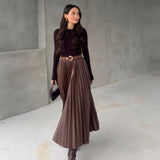 New Women's Clothing Simouflide Stew Stew Stew Folding Skirt High Waist-Hanging Long Dress HZ1208