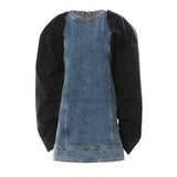 25 New Round-Neck Denim Collevetic Collider Pintap Crash Color Removable Heap Sleeve Dress 1654 HZ1208