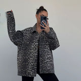 2025 New Retro Leopard Print Niche Collar Denim Jacket Spring Fashion Loose Trend Jacket HZ1208