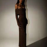 Sexy Women's New Luxury Out-Shoulder Long-Sleeved Body Drilled Noble Dress HZ1208