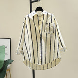 Cotton 2025 Spring And Autumn New Korean Version Of Small Fresh Cardigan Striped Print Single Pocket Loose Long-Sleeved Shirt Woman HZ1208
