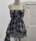 Real Shooting Irregular Skirt Lattice Sling Vest Women's Summer Design Sleeveless Top 9151 HZ1208