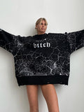 Loose Letter Embroidery Personality Tattered Wool Woven Long-Sleeved Sweater Women's Autumn And Winter Letter Embroidery HZ1208