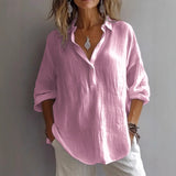 Spring And Summer 2025 New Solid Color Casual Loose Button V-Neck Shirt Shirt Woman HZ1208