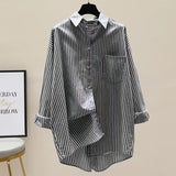 Cotton Striped Printed Long-Sleeved Shirt Women 2025 Spring And Autumn Korean Version Of The Liberal And Simple Medium-Sized Shirt Shirt HZ1208