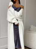Imitation Of Stingy White Knitted Shirts Up Jacket Women Autumn And Winter Loose Fluffy Long Open Shirt HZ1208