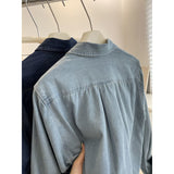 Deep-Colored Two-Color Cowboy Shirt Women Spring And Autumn New Retro Spousal Folding Wearing Long-Sleeved Shirt Casual Coat Tide HZ1208