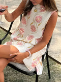 Women's 2025 Summer New Casual Pink Flower Round-Neck Sleeveless Vest Dress HZ1208