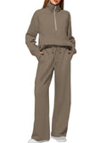 Women's Two-Piece Set Of Half Zipper Sweatshirt Wide Leg Sweatpants Casual Suit Women HZ1208