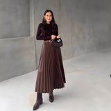 New Women's Clothing Simouflide Stew Stew Stew Folding Skirt High Waist-Hanging Long Dress HZ1208
