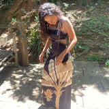 Ins Bare Back Sling Dress Spring New Leisure Wind-Scared Belt Print Dress HZ1208