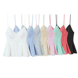 6013-2025 New Women's Dress V-Neck Buckle Solid-Colored Folded Slings Top Women's Style HZ1208