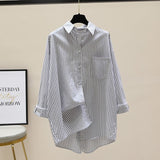 Cotton Striped Printed Long-Sleeved Shirt Women 2025 Spring And Autumn Korean Version Of The Liberal And Simple Medium-Sized Shirt Shirt HZ1208
