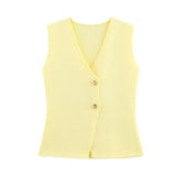 Summer New Gold Button Knitted Vest Small Folding Splicing Skirt Set HZ1208