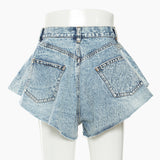25 New Station Styling Lotus Leaves Side Hem Wide Legs Denim Shorts Hot Pants Fake Skirts 1565 HZ1208