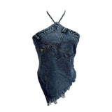 2025 Summer Babes Hanging Neck Cowboy Corset Irregular Hairy Short Vest 8905 HZ1208