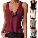 2025 Hot Sale Solid Color Sexy Inside And Outside Wearing Threaded Vest Press Buckle Bottom Top T-Shirt Women's Clothing HZ1208