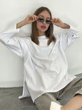 2025 Hot Loose Long-Sleeved Open-Fork T-Shirt Women's Solid Color 100% Cotton Top Spring And Summer Women's Clothing HZ1208