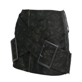 25 Spring New Personalized Super Large Metal Buckle Cross Retro Washing Pu Leather Skirt 1670 HZ1208
