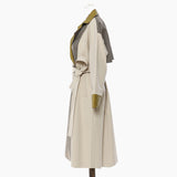 25 New British Wind Splicing Colliding Color Leather Lattice Long Wind Coat Coat Women 1598 HZ1208