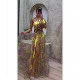 Women's Explosive Flower Slant Shoulders Big Smash Flower High-End Dress HZ1208