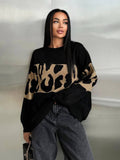 New Leopard-Print Sweater Languid Wind Collar Loose-Fitting Fashion Casual Wear Autumn And Winter Top Woman HZ1208
