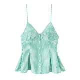 6013-2025 New Women's Dress V-Neck Buckle Solid-Colored Folded Slings Top Women's Style HZ1208