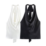 Summer New Hanging Neck Silk Jerk Texture Solid Color Exposed Back Coat 2892650 HZ1208