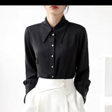 Smog Blue Sharp Collar Shirt Woman 2025 Spring And Autumn Design Small Commuting Professional Shirt Vinegar HZ1208