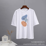 2025 Summer Abstract Aesthetic Print T-Shirt Women's Cotton Soft Loose Basic Top Ins T-Shirt HZ1208