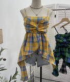 Real Shooting Irregular Skirt Lattice Sling Vest Women's Summer Design Sleeveless Top 9151 HZ1208