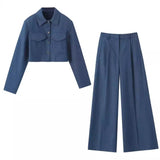 Women's Autumn 2025 Folding Wide Leg Trousers + Short Coat Set HZ1208