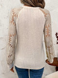 Round-Neck Hollow T-Shirt Lace Splicing Long Sleeve Top HZ1208
