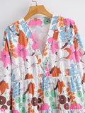 2025 Women's V-Neck Printing Long-Sleeved Loose Dress 1641 HZ1208