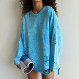 Autumn New Hottie Feng Shui Wash Old Fried Snowflake Hole Burrowing Women's Round Collar Cover Long Sleeve HZ1208