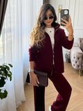 Hot Angolan Red Sweater Set Zipper Jacket + Wide Leg Trousers Knitted Casual Women's Clothing HZ1208