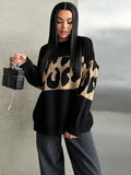 New Leopard-Print Sweater Languid Wind Collar Loose-Fitting Fashion Casual Wear Autumn And Winter Top Woman HZ1208