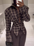 Hot Selling Plaid Shirt Personality Waist Design Retro Plaid Fashion Geeky Autumn Winter New HZ1208