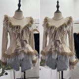 Real Shooting Waste Soil Wind Irregular Wood Ear Trumin Knitting To Make Old Hole Splicing Hairy Blouse Hottie Cardigan 2987 HZ1208