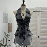 2025 New Bow Design V-Neck Sexy Hanging Neck Sling Vest Sleeveless Top 9237 HZ1208
