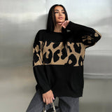 New Leopard-Print Sweater Languid Wind Collar Loose-Fitting Fashion Casual Wear Autumn And Winter Top Woman HZ1208