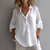 Spring And Summer 2025 New Solid Color Casual Loose Button V-Neck Shirt Shirt Woman HZ1208