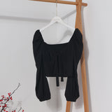 Telding Bow Collar Long Sleeve Shirt Short Umbilly Pure Lust Wind Shoulder Coat 8829 HZ1208